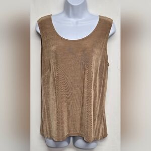 West End L Slinky Stretch Knit Sleeveless Top Pullover Tan Flowy Comfort